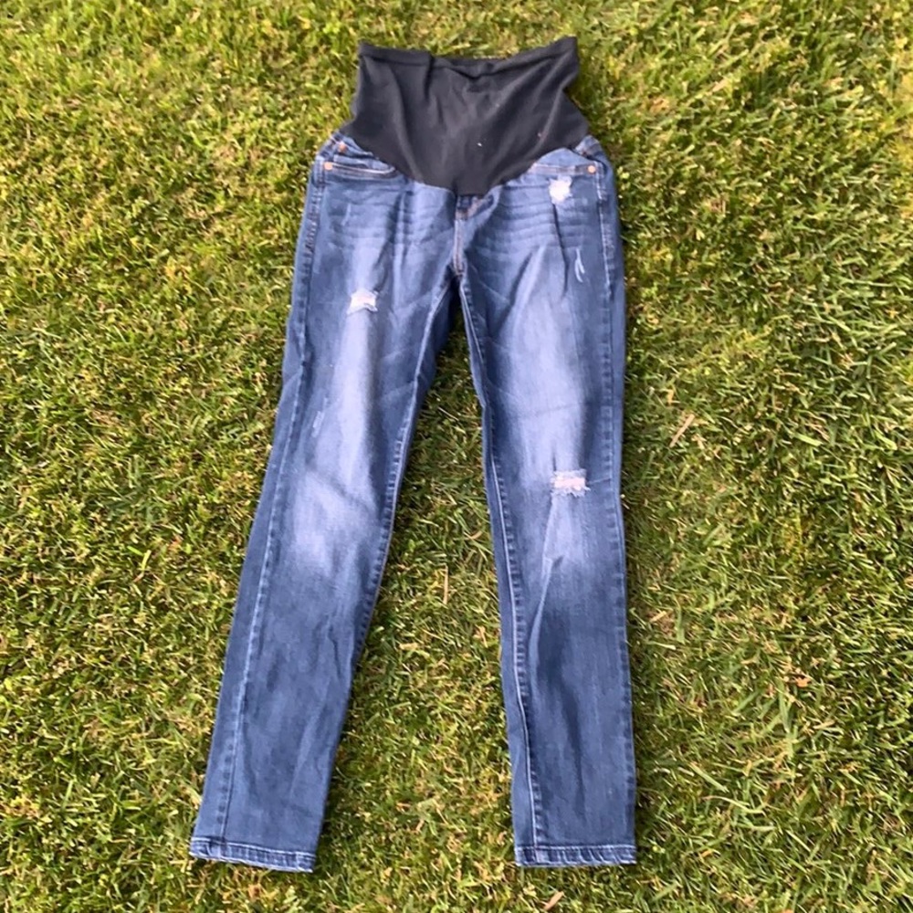 Navy Medium Wash Maternity Skinny Jeans